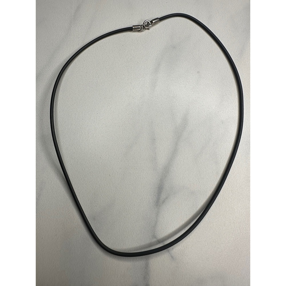 Black Rubber Cord Necklace 16 Inch 925 Sterling Silver Clasp Minimalist Unisex